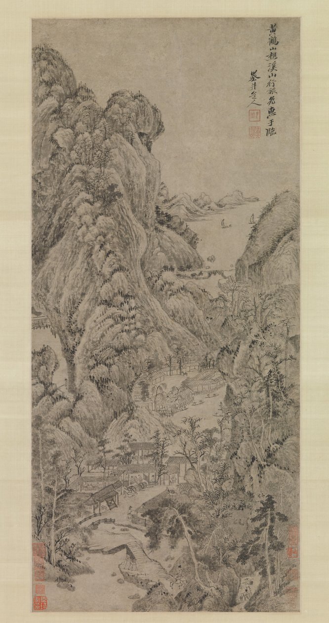 Resenärer bland bäckar och berg, troligen 1670-talet. av Wu Li