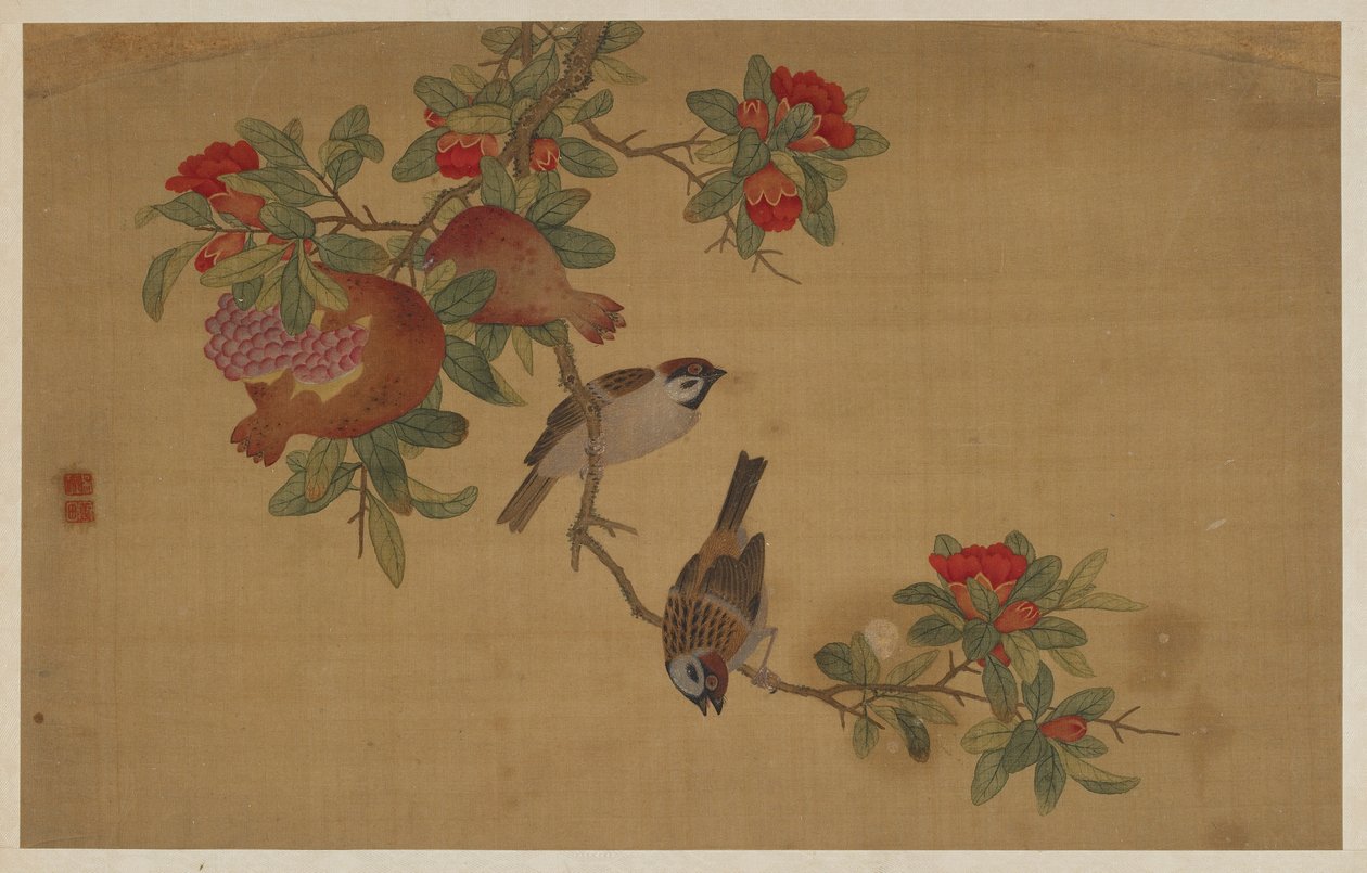 Fåglar, frukt och blommor, Qingdynastin, 1741. av Wu Zhang