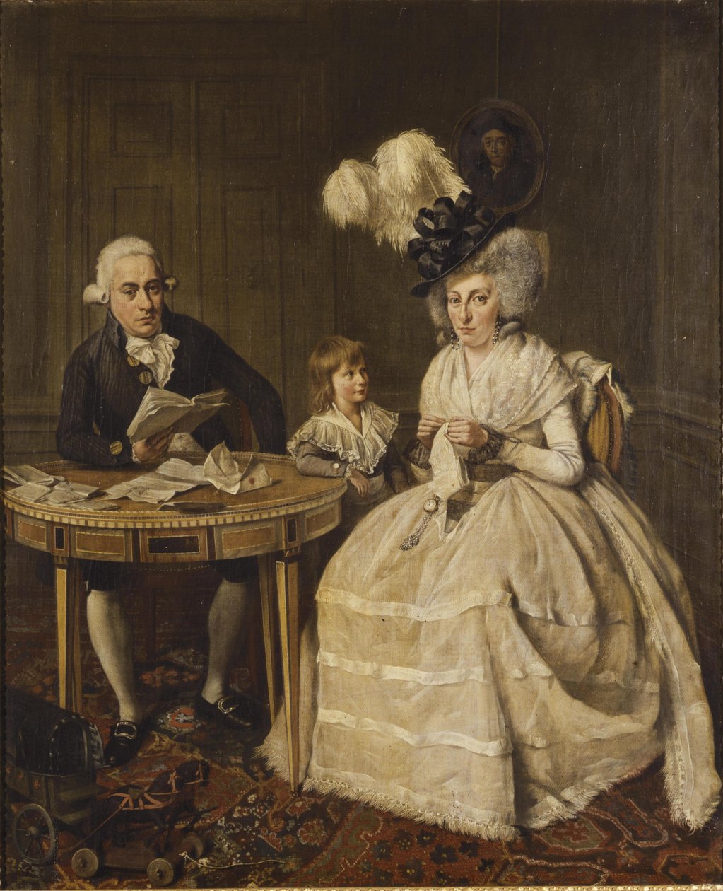 Porträtt av Johannes Enschedé jr. med sin fru Johanna Swaving och deras son Johannes Enschedé III, av Wybrand Hendriks 1796 av Wybrand Hendricks