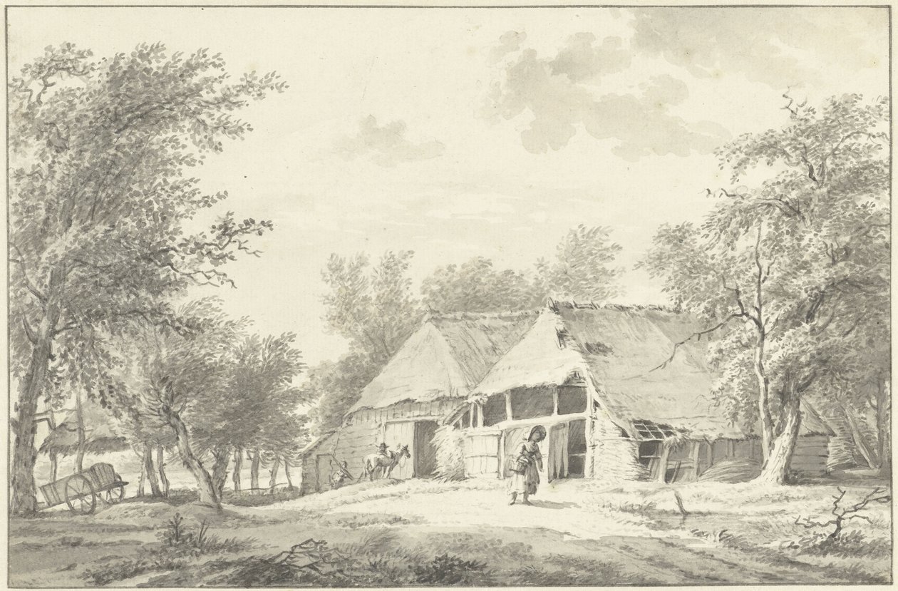 Landskap med gård och kvinna med korg av Wybrand Hendriks