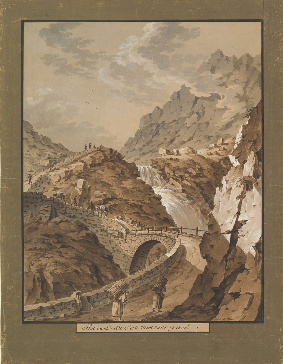 Djävulens bro mot Gothardberget i Schweiz, 1785-1824. av Xaver Triner