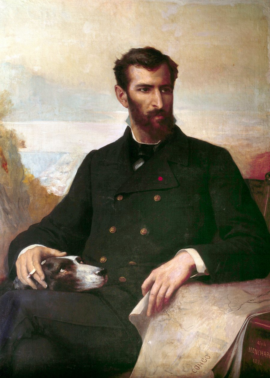 Porträtt av Pierre Savorgnan de Brazza (olja på duk av Xavier Alphonse Monchablon