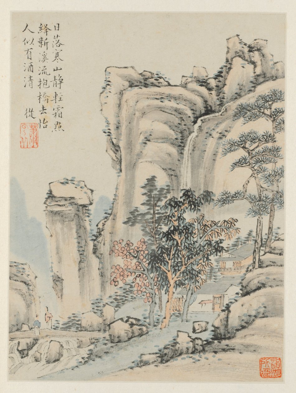 Album of Seasonal Landscapes, Leaf E föregående blad 3, 1668. av Xiao Yuncong