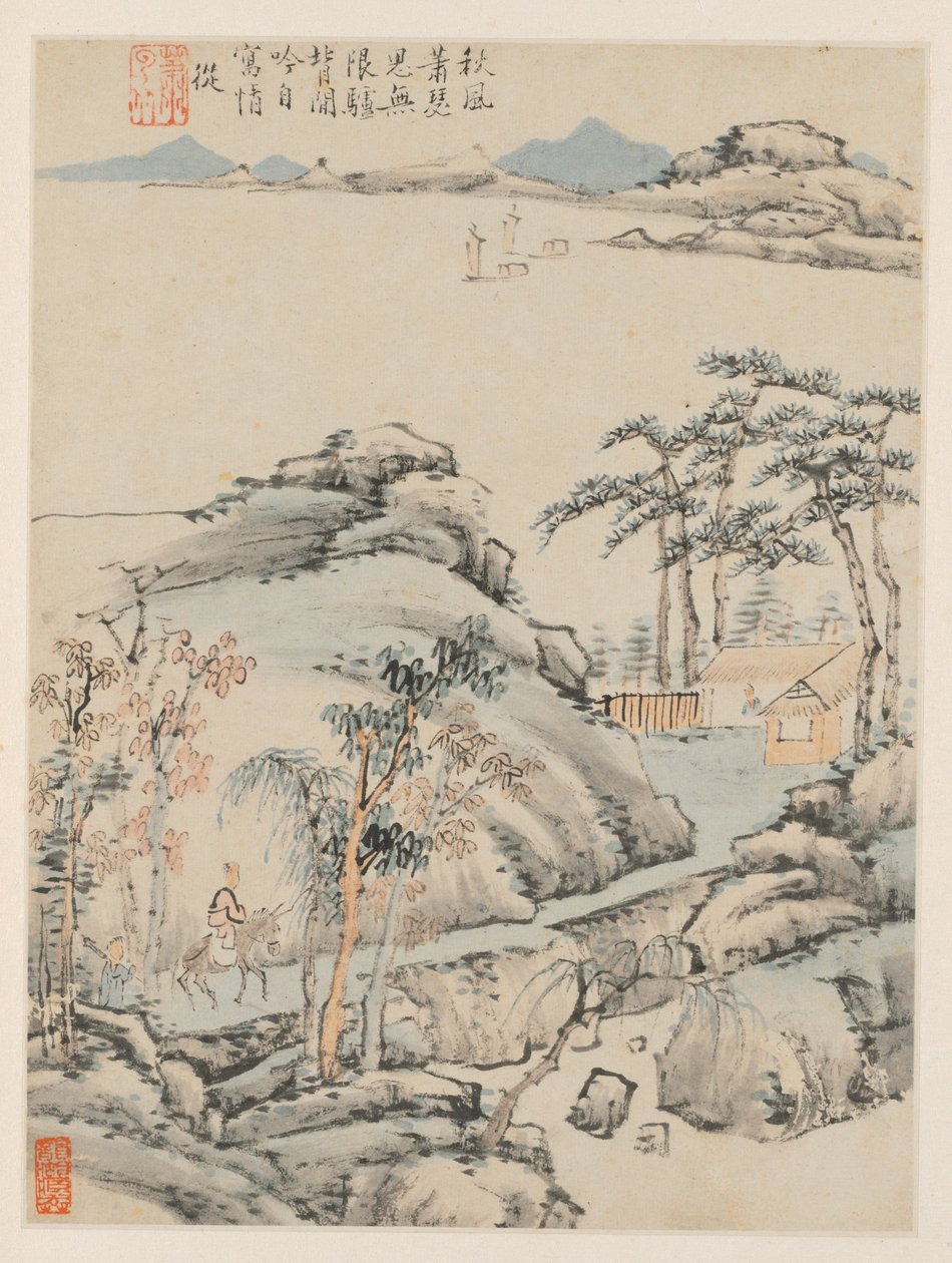 Album of Seasonal Landscapes, Leaf F föregående blad 5, 1668. av Xiao Yuncong