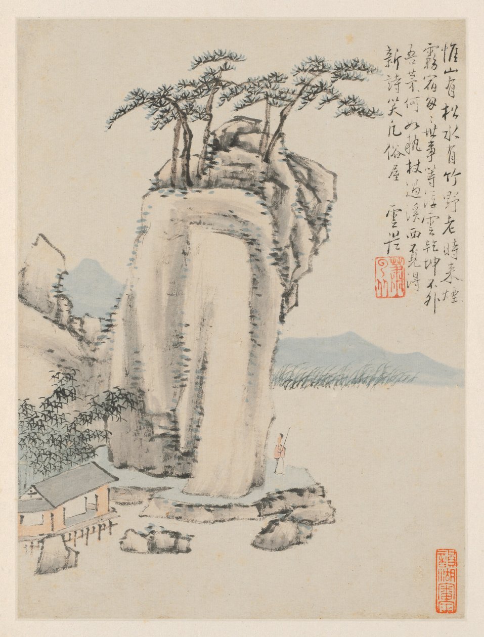 Album of Seasonal Landscapes, Leaf G föregående blad 7, 1668. av Xiao Yuncong