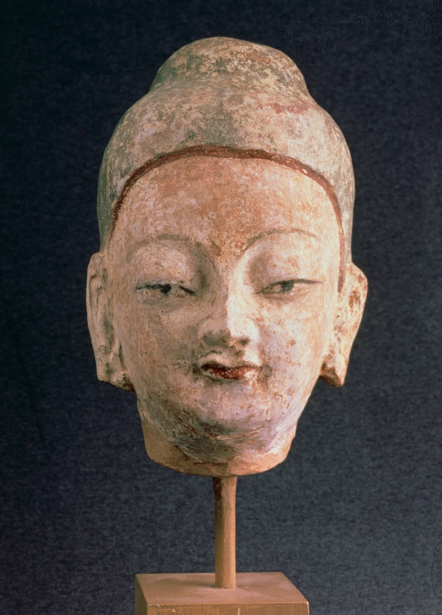Huvud av en staty av Buddha, från Bezeklik, 900-1000-talet (målad lera) av Xingjiang