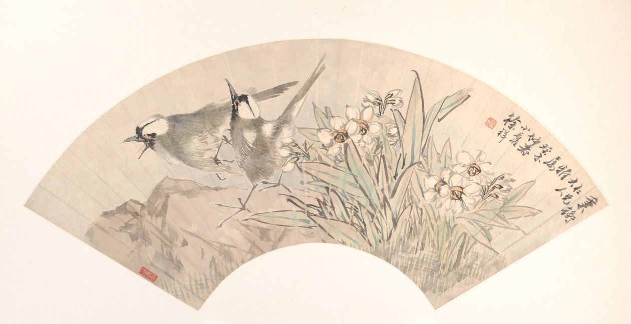 Fåglar och Narcissus, daterad 1883. av Xu Xiang