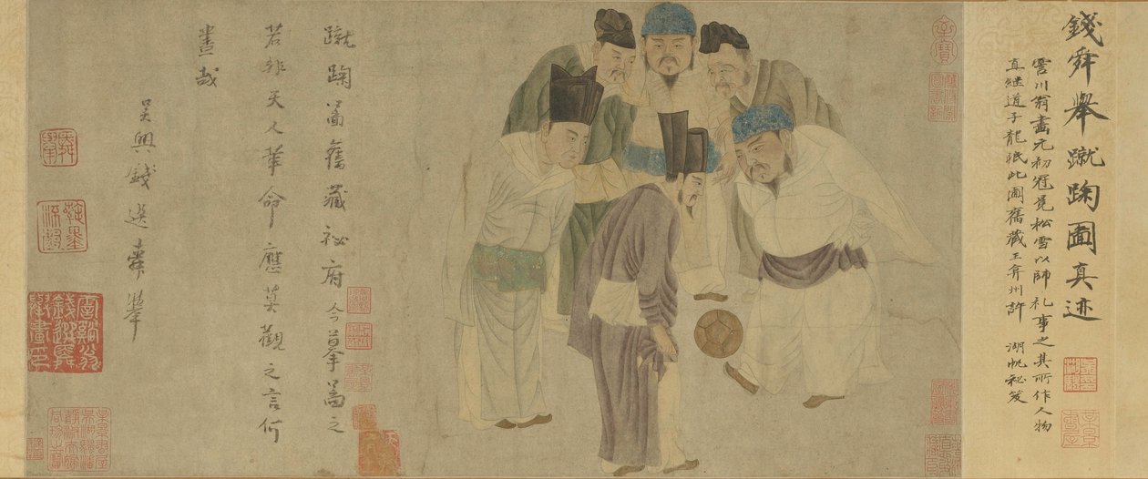 Cuju Scroll (Kejsar Taizu spelar cuju) (färg på papper) av Xuan Qian