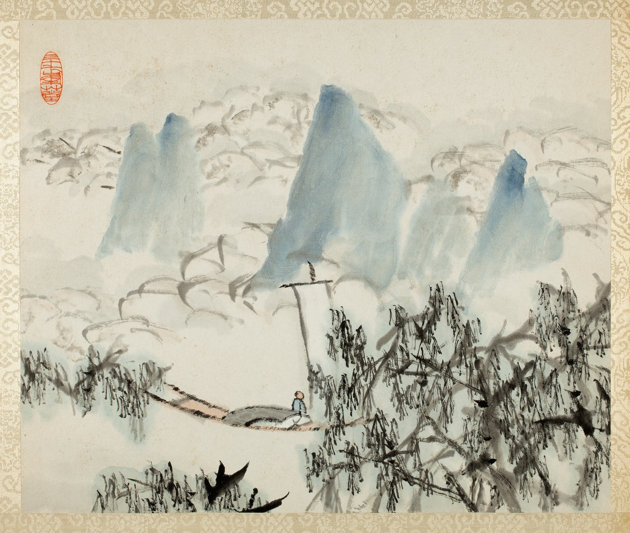 Landscape with Figure, från ett album med Landscapes and Calligraphy för Liu Songfu av Xugu
