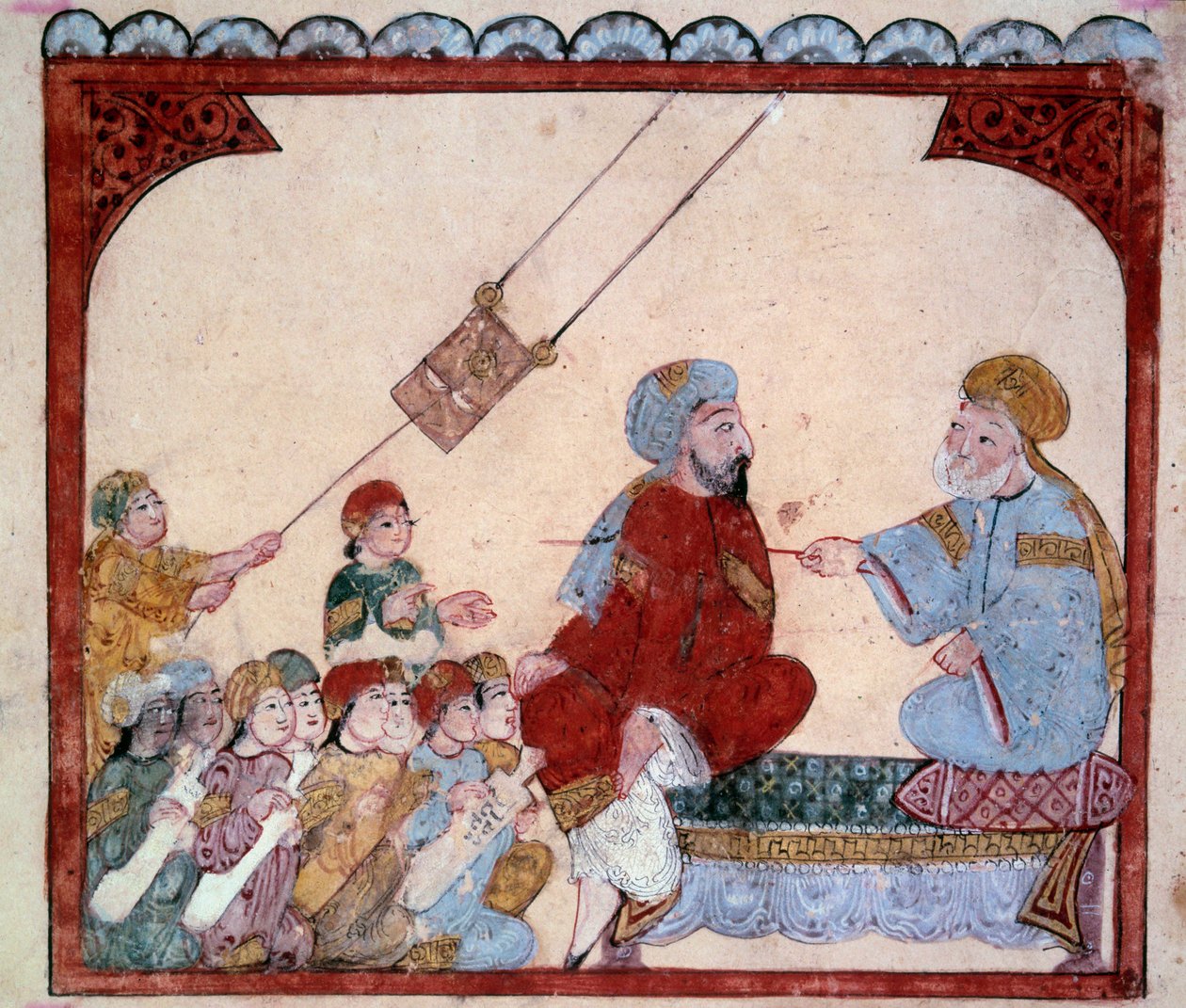 The Wandering Navigator Abu-Zayd (Abu Zayd, Abu Zayd) Miniatyrlärare från "" Maqamat"" (Seanser) av Abu Mohammed al-Kasim ibn Ali Hariri (eller Al-Hariri eller Al Hariri) (1054-1122). Yahya Mahmud al-Wasiti (al-Wasiti) 1237, Paris, Paris, f av Yahya ibn Mahmud Al Wasiti