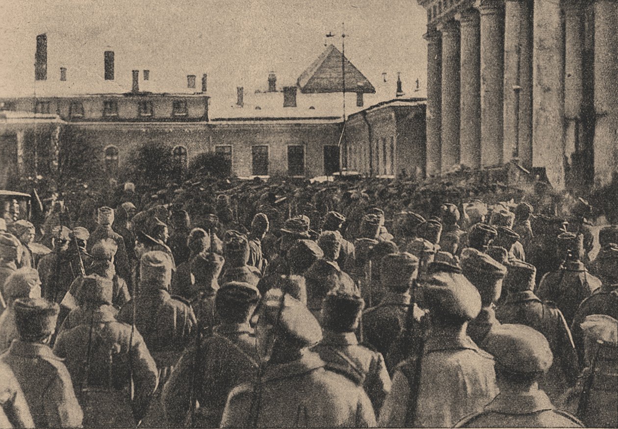 Manifestation av revolutionära trupper framför statsduman under februarirevolutionen 191 av Yakov Vladimirovich Steinberg