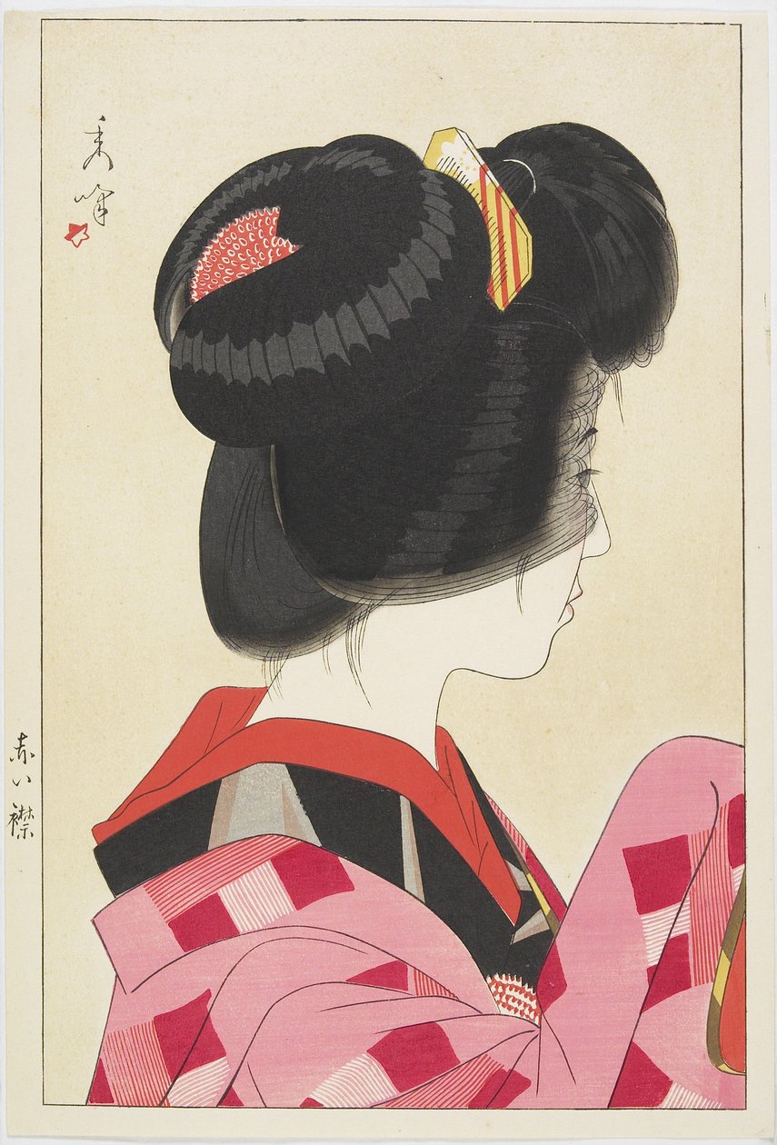 Röd krage, 1928 (trätryck i färg) av Yamakawa Shuho