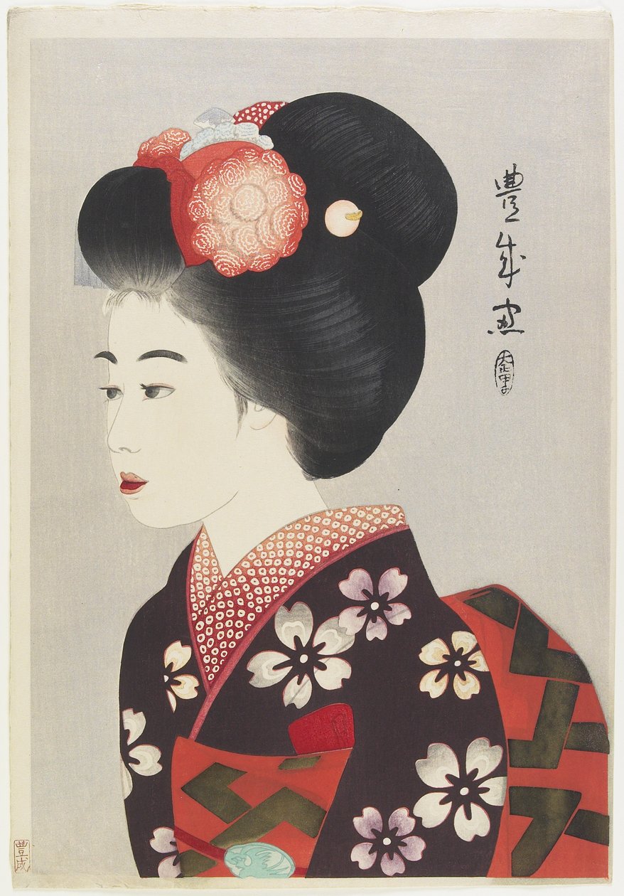 Maiko Girl, 1924 (trätryck i färg) av Yamamura Koka