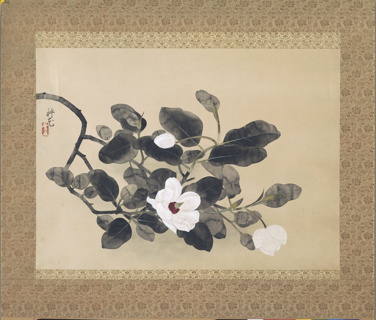 Scrollmålning med magnoliakren av Yamamura Koka