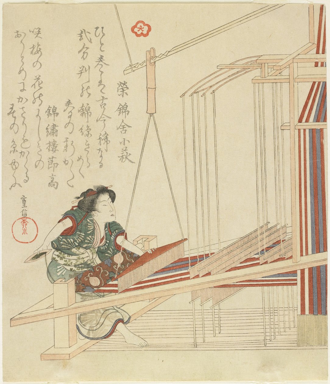 Kvinnovävning, tidigt 1800-tal av Yanagawa Shigenobu