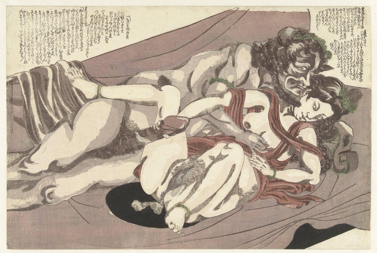 Satyr och nymf älskar Willow storm (serietitel) Yanagi no arashi (serietitel) av Yanagawa Shigenobu (I) (attributed to)