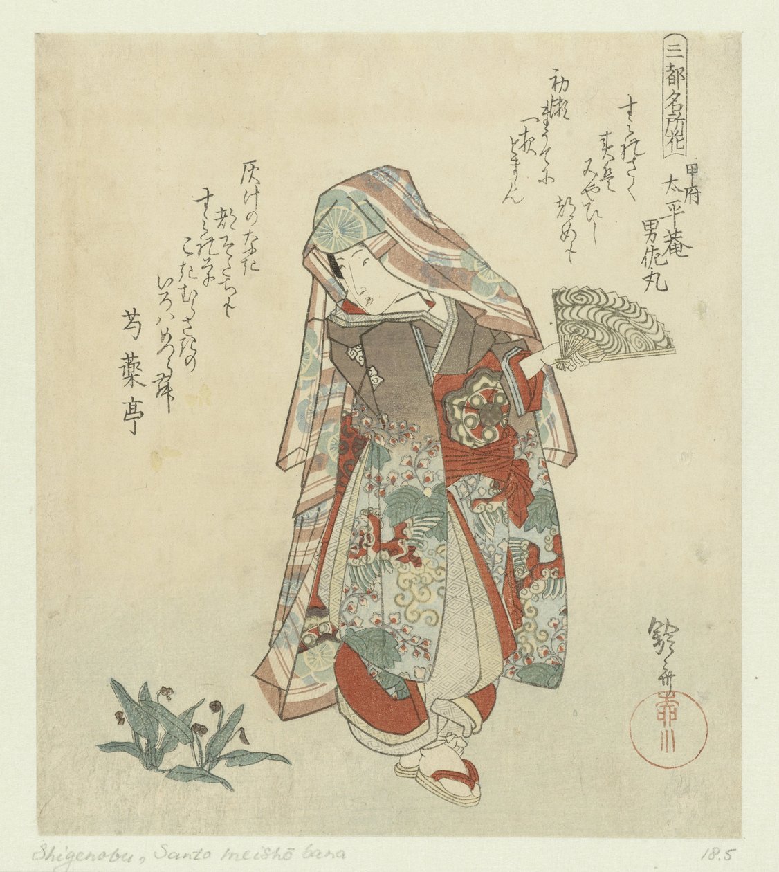 Kvinna med violer Berömda blommor från de tre städerna (serietitel) Santo meishobana (serietitel på objekt) av Yanagawa Shigenobu (I)