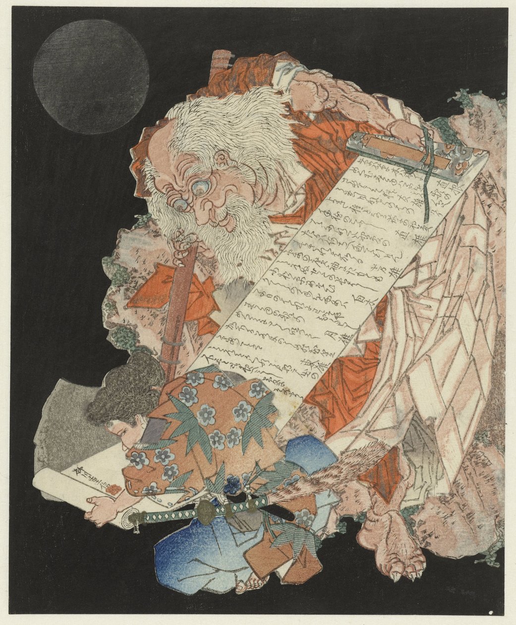 Ung pojke som läser en rulla som hålls av en gammal man av Yanagawa Shigenobu (II)
