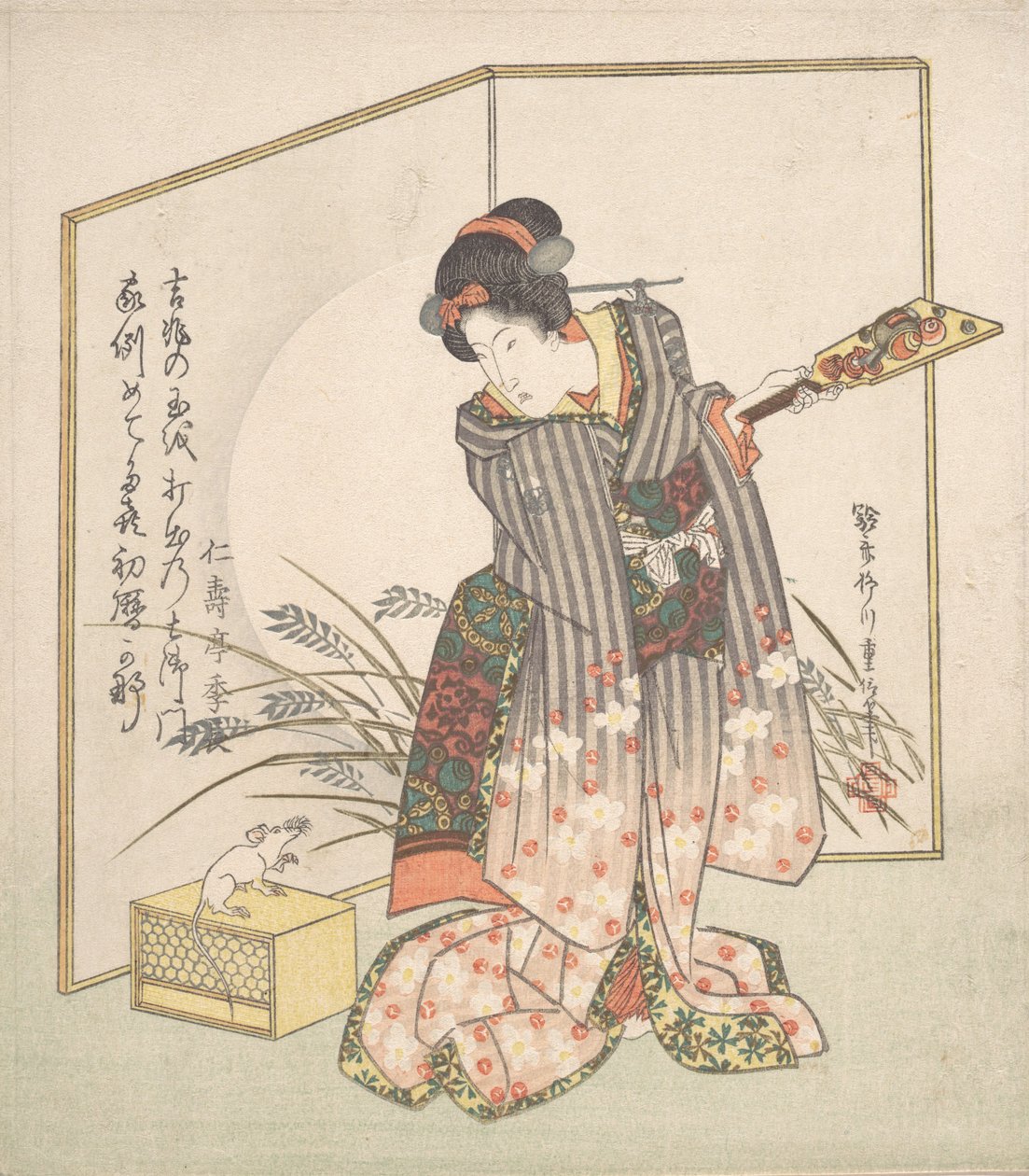 Nyårshälsningskort för råttåret, 1828. av Yanagawa Shigenobu