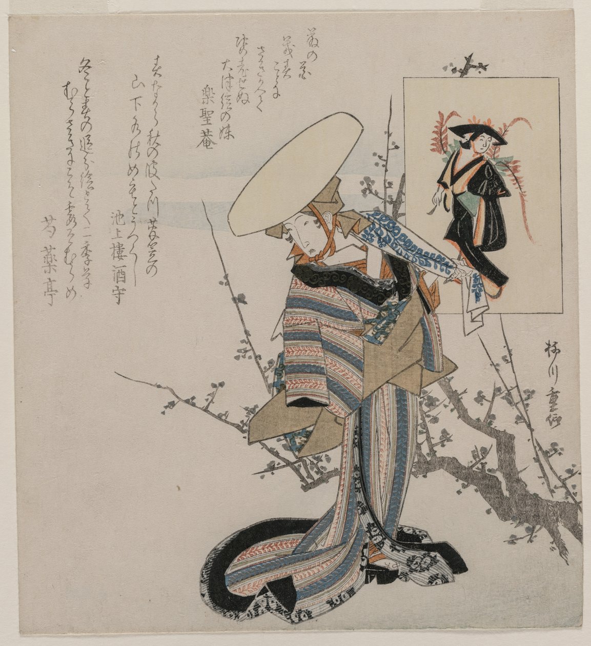 Kvinna vid ett plommonträd matchat med Wisteria Maiden (från en serie kvinnor jämfört med figurer från Otsu-målningar) av Yanagawa Shigenobu