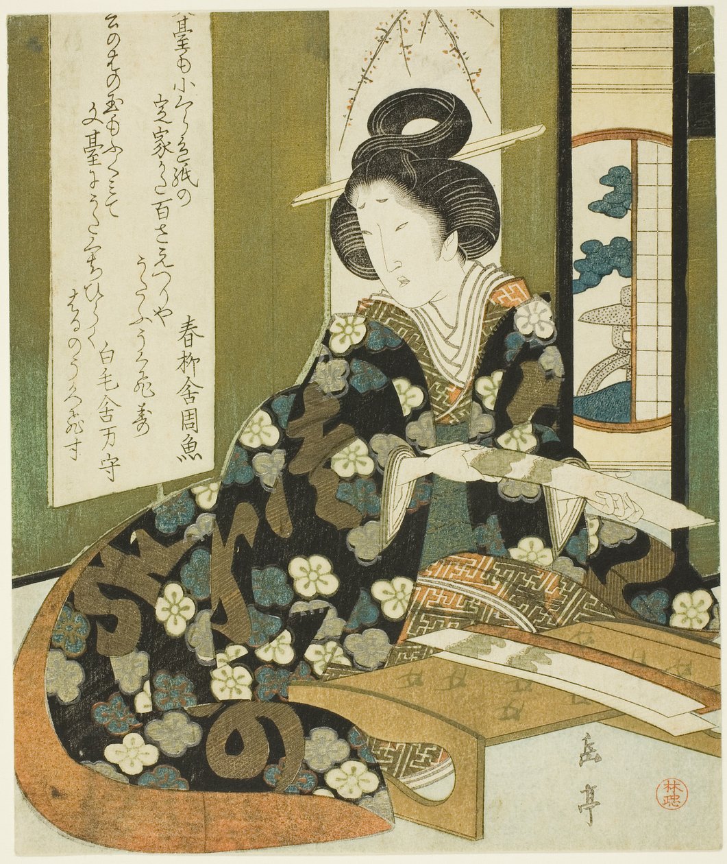 A Woman with a Poem Card, från serien "A Set of Seven for the Katsushika Club" av Yashima Gakutei