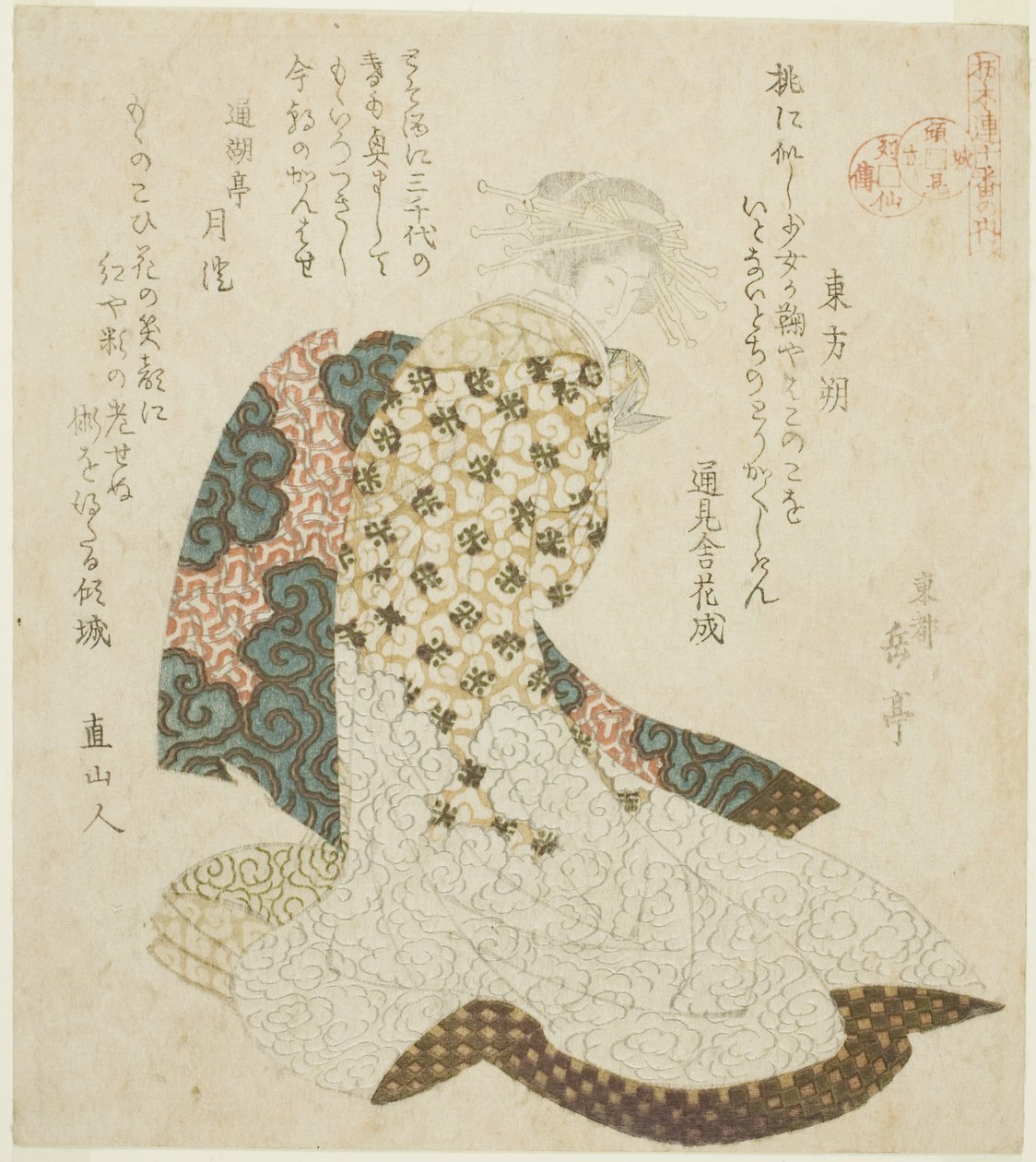 Dongfang Shuo (Tohosaku), från serien "The Life of the Taoist Immortals Parodied by Courtesans - A Series of Seven" av Yashima Gakutei