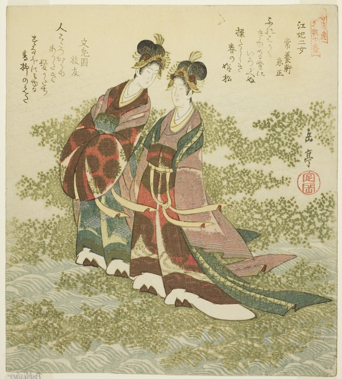 Två prinsessor av floden (Kohi nijo), från serien "A Set of Ten Famous Numbers for the Katsushika Circle (Katsushikaren meisu juban)" av Yashima Gakutei