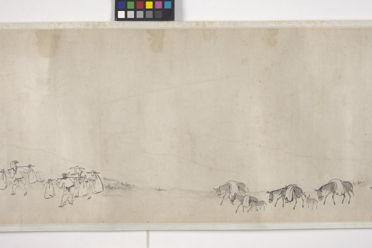 Hundra åsnor transporterar spannmål, Handscroll, ca 1700 (bläck på papper) av Ye Yin