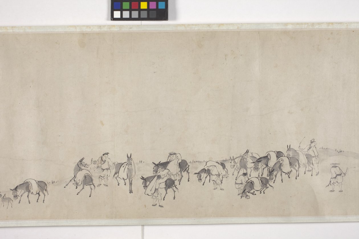 Hundra åsnor transporterar spannmål, Handscroll, ca 1700 (bläck på papper) av Ye Yin