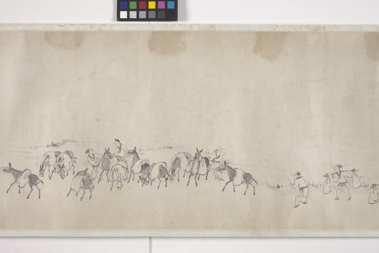 Hundra åsnor transporterar spannmål, Handscroll, ca 1700 (bläck på papper) av Ye Yin