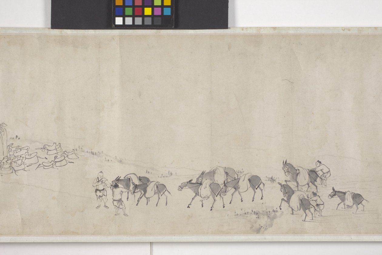 Hundra åsnor transporterar spannmål, Handscroll, ca 1700 (bläck på papper) av Ye Yin