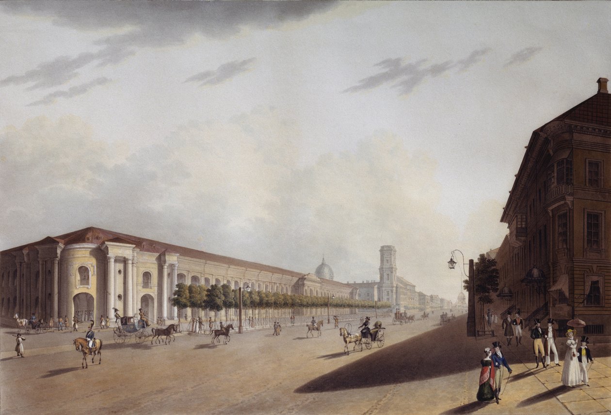 The Great Gostiny Dvor Merchant Yard i St Petersburg, 1820-talet av Yermolai Ivanovich Yesakov