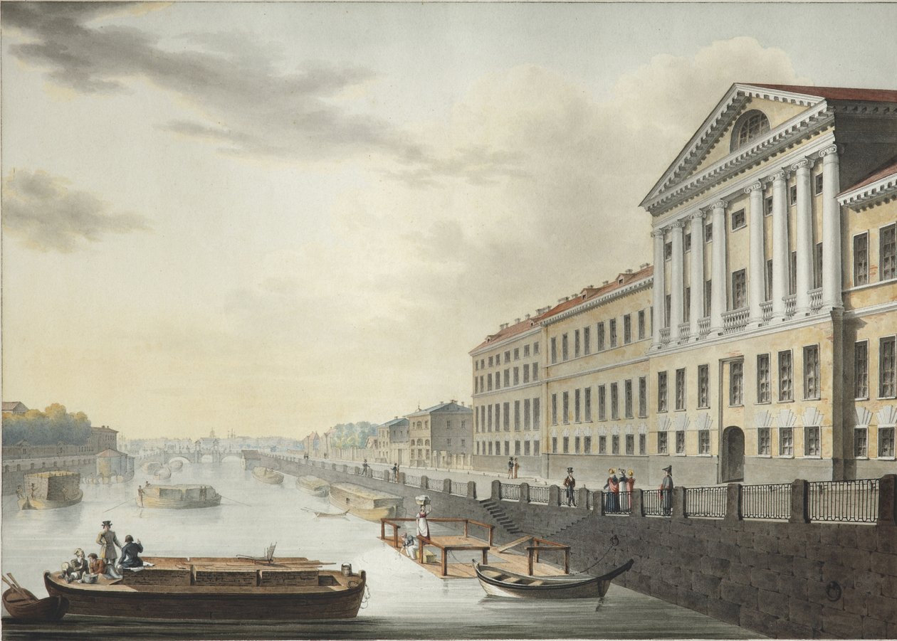Utsikt över Fontanka-floden från Izmailovsky-bron, 1820-1823 av Yermolai Ivanovich Yesakov