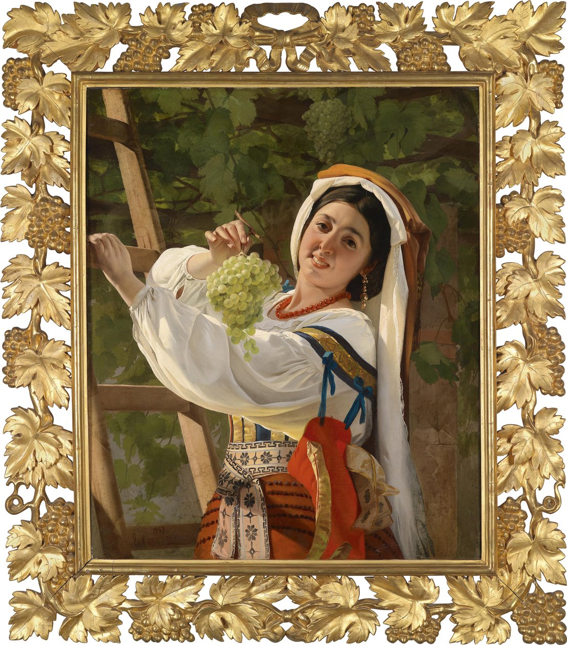 En skrattande flicka i syditaliensk klänning, 1857 av Yevgraf Semyonovich Sorokin