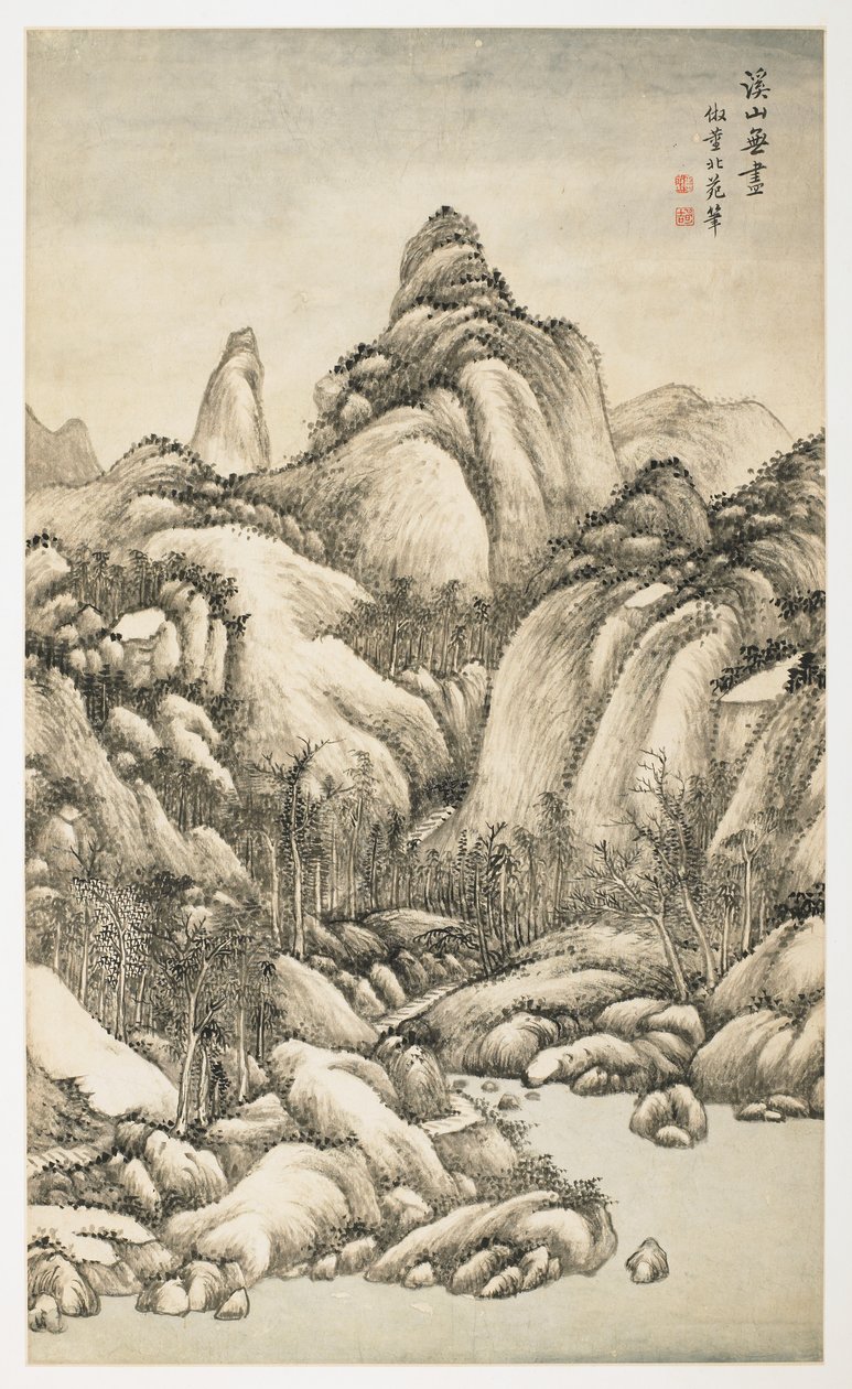 A Mountain and Stream Without End, från ett album med 12 blad av Yongxi Jin