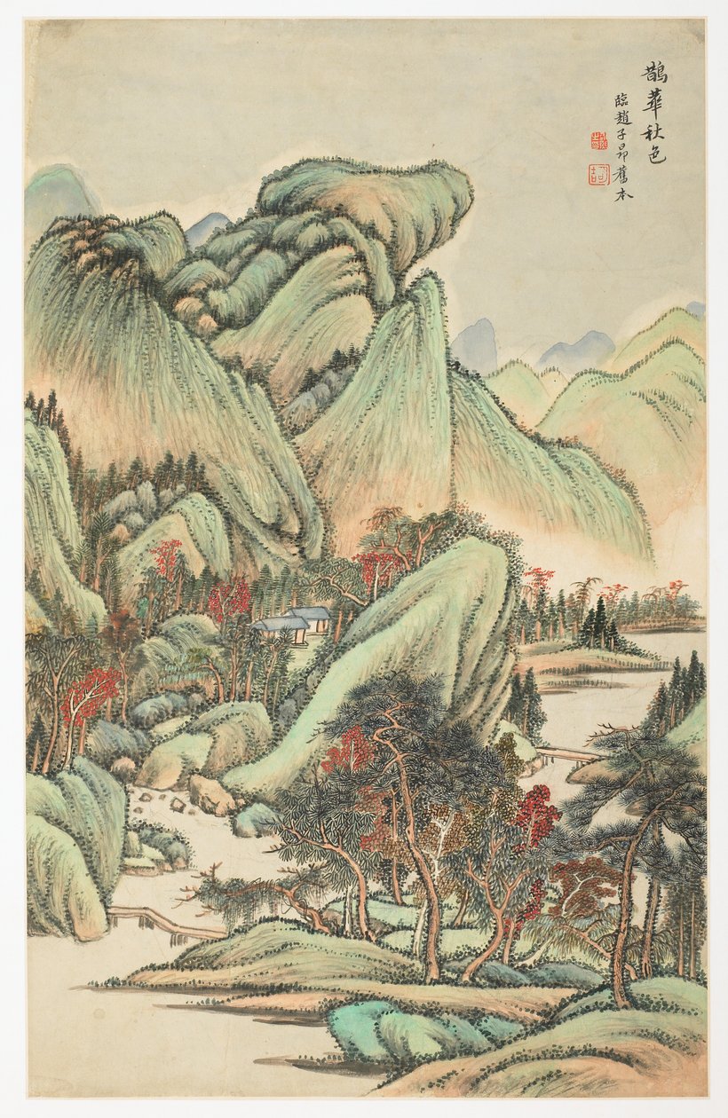 Autumnal Color Among Mount Quan och Mount Hua, från ett album med 12 löv av Yongxi Jin