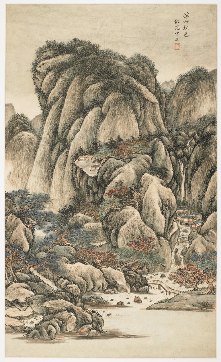 Autumnal Colors Among Streams and Mountains, från ett album med 12 blad av Yongxi Jin