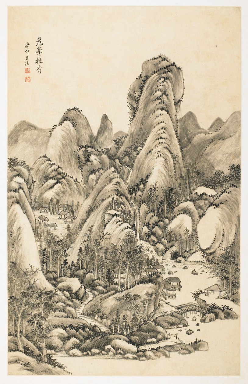 Magnificence of Overhanging Bluff, från ett album med 12 blad av Yongxi Jin
