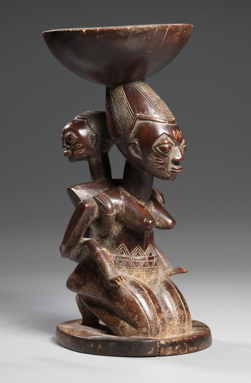 Mor-och-barn karyatidkärl, mitten av slutet av 1800-talet av Yoruba Culture