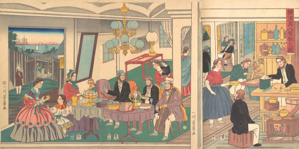 En utländsk bostad i Yokohama, första månaden, 1861. av Yoshikazu