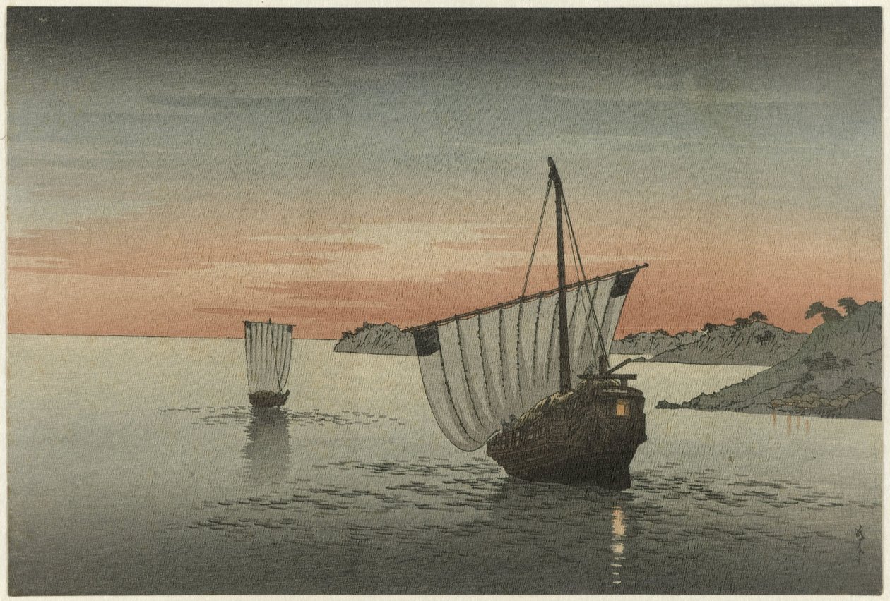 Två segelfartyg längs kusten av Yoshimune (II) , Utagawa