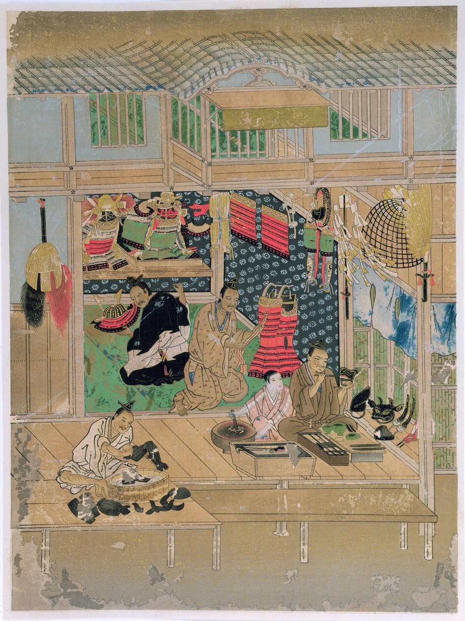 Armourers, illustration från tidningen "The Kokka", juli 1914 (9färglitografi) av Yoshinobu Kano