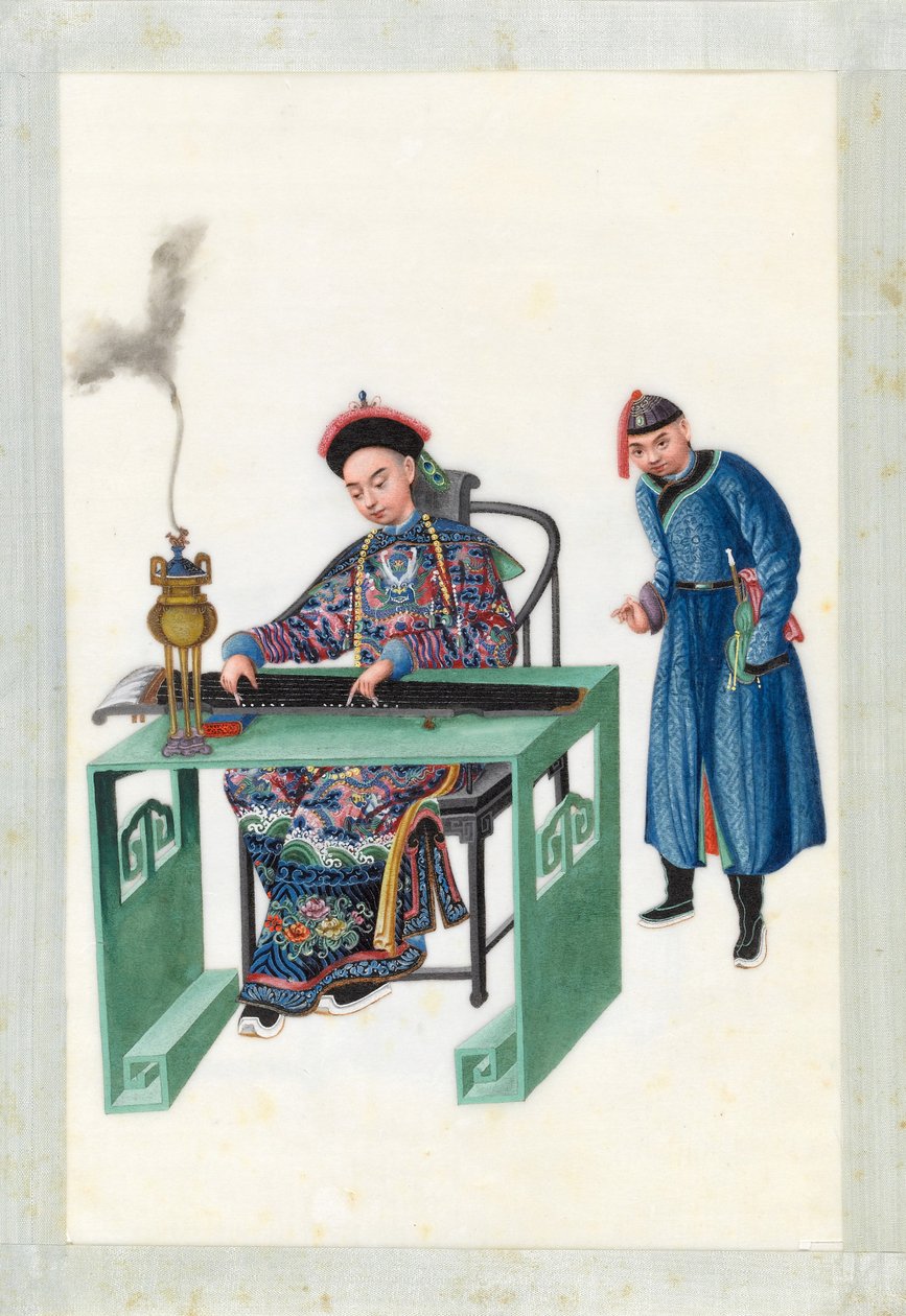 Man som spelar zheng (penna och bläck med wc på papper) av Youqua