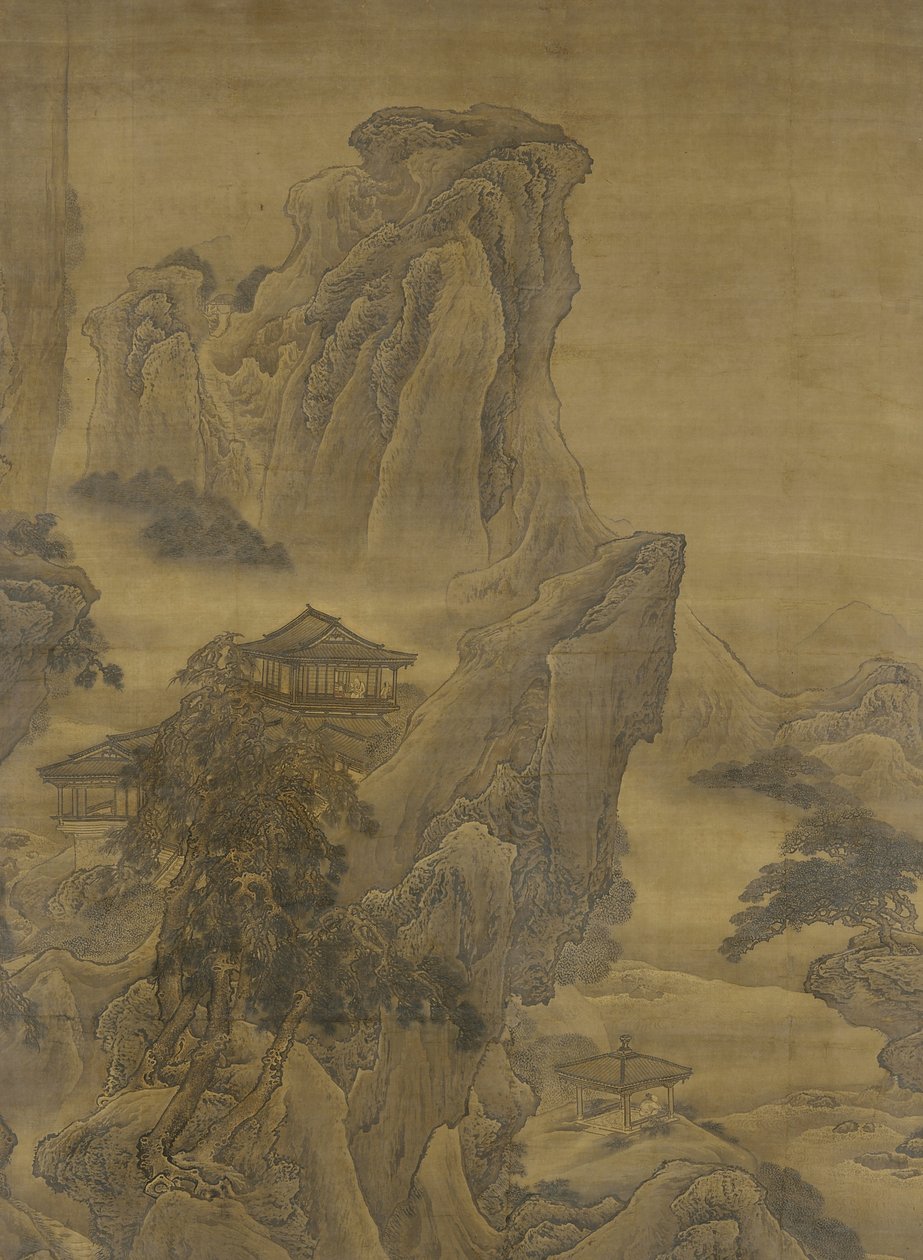 Misty River och Layered Cliffs, Ming-dynastin (bläck och färg på siden) av Yuan Jiang