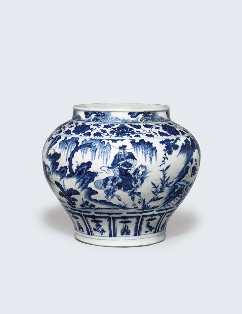En exceptionellt sällsynt och viktig blåvit burk, Guan av Yuan Dynasty Chinese School