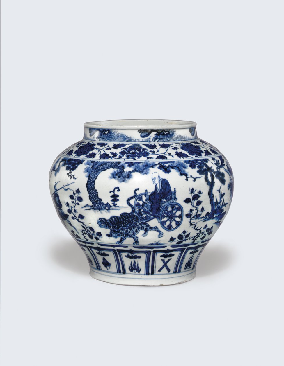 En exceptionellt sällsynt och viktig blåvit burk, Guan av Yuan Dynasty Chinese School