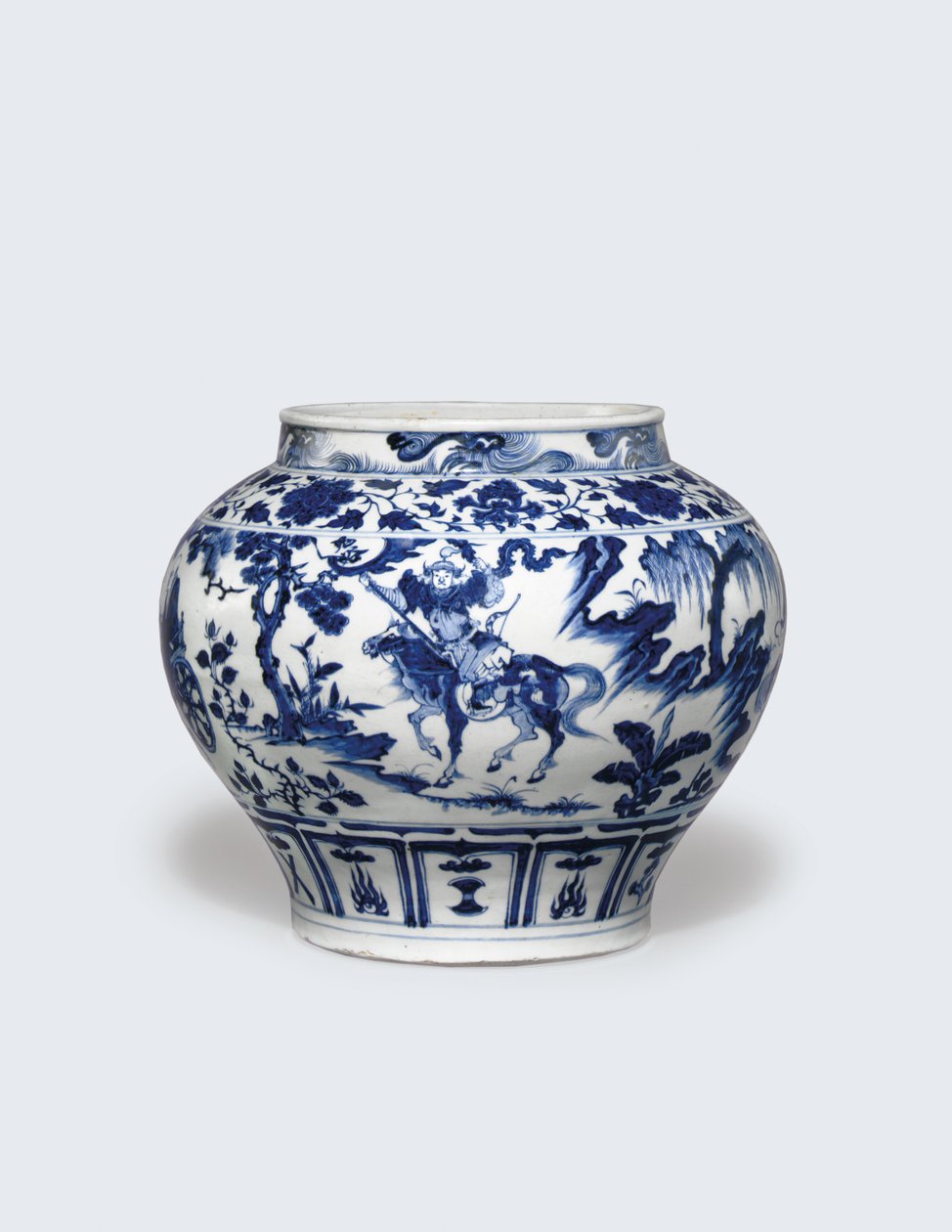 En exceptionellt sällsynt och viktig blåvit burk, Guan av Yuan Dynasty Chinese School