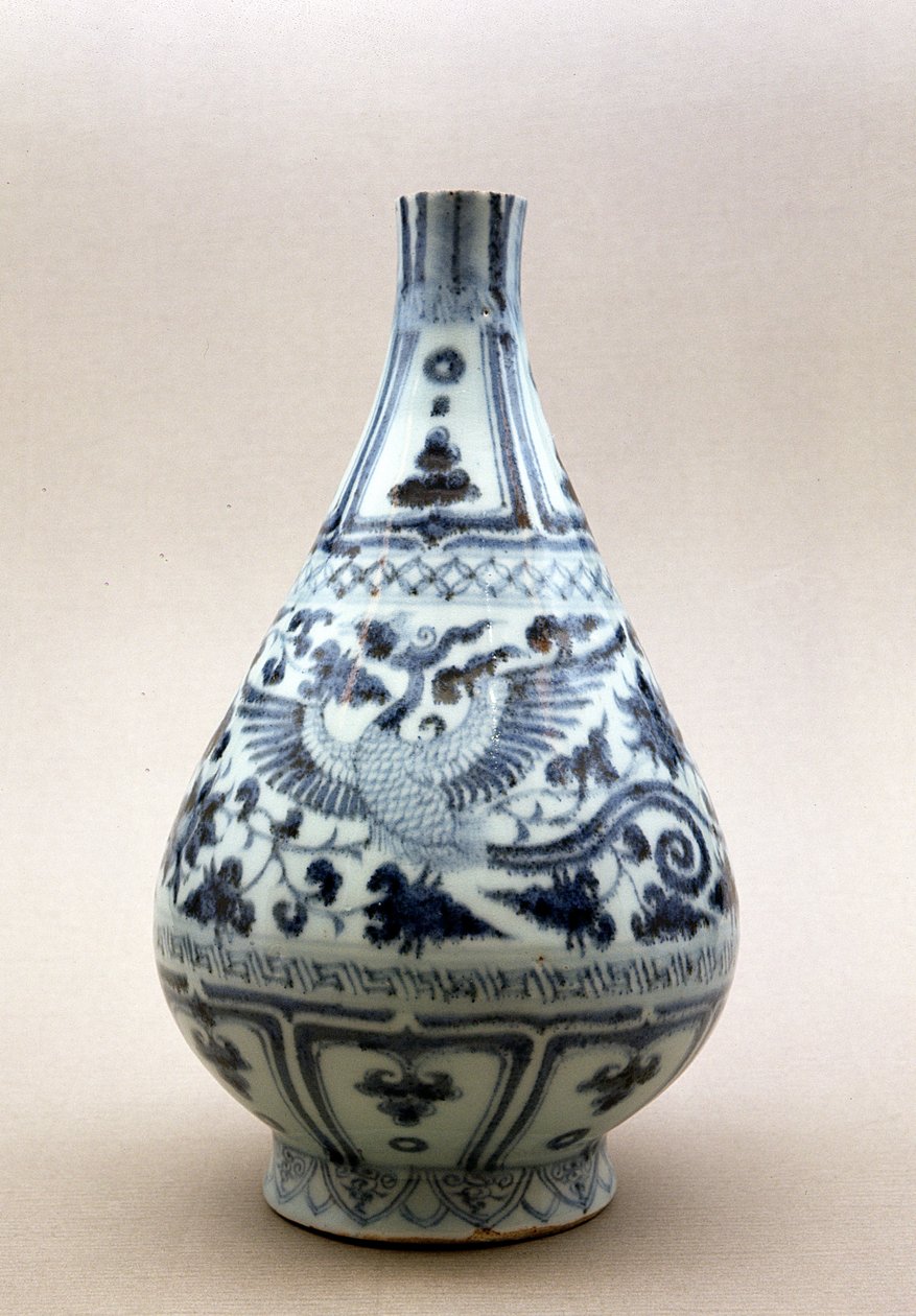 Blå och vit vas, Yuan-dynastin (1206-1368) (keramik) av Yuan Dynasty Chinese School