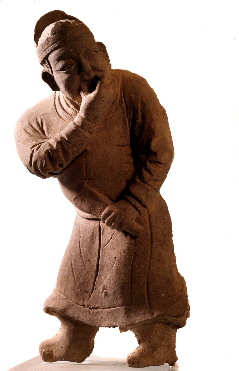 Kinesisk konst: statyett av terrakotta som föreställer en "visslar"-skådespelare. Från Tsiao Tsouo, Honan. Yuan-dynastin (1271-1368 e.Kr.). av Yuan Dynasty Chinese School