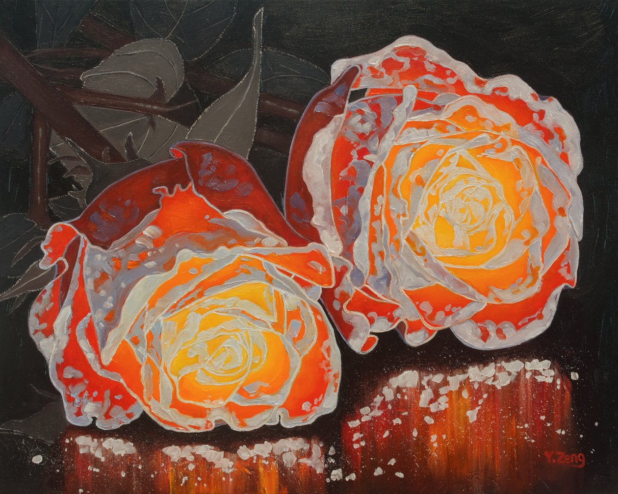Askrosor, 2023 (olja på duk) av Yue Zeng